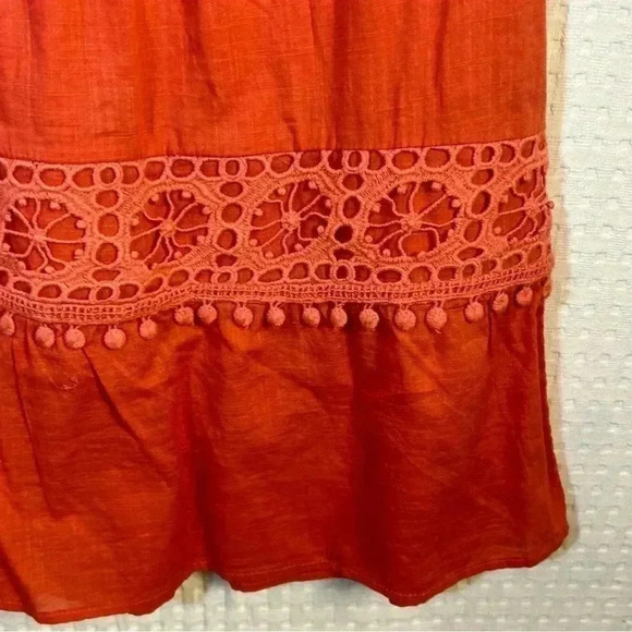 Anthro Akemi + Kin Josephine Small Embroidered Dress Coral 3/4 Sleeve NO SLIP - Picture 10 of 14